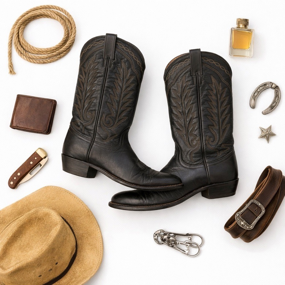Tony Lama Black Leather Vintage Cowboy Boots Men's 8D Vintage Western USA in GUC - Picture 15 of 15